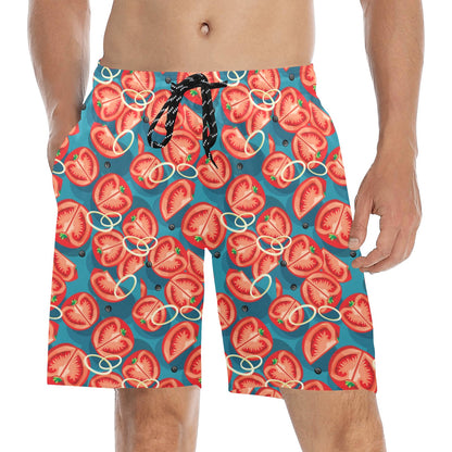 Tomato Print Design LKS301 Men's Swim Trunks Beach Shorts