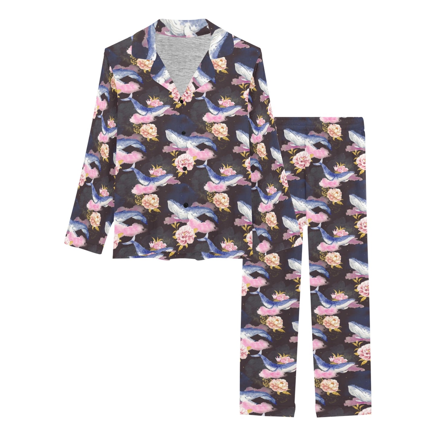 Blue Whale Print Design LKS401 Women's Long Pajama Set