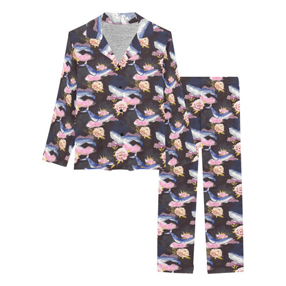 Blue Whale Print Design LKS401 Women's Long Pajama Set