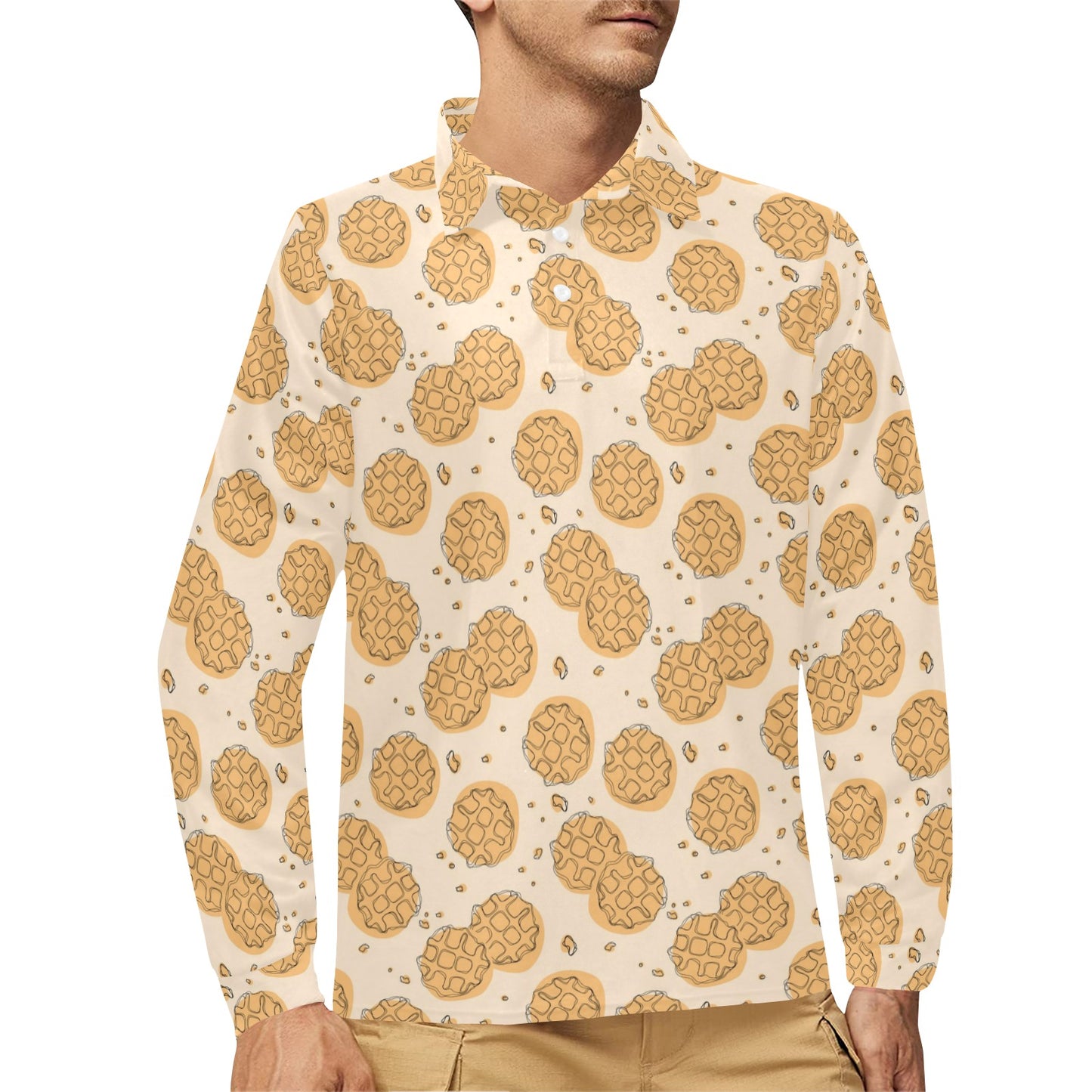 Waffle Print Design LKS303 Long Sleeve Polo Shirt For Men's