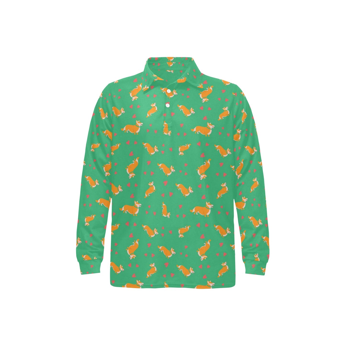 Cardigan Welsh Corgis Pattern Print Design 03 Long Sleeve Polo Shirt For Men's
