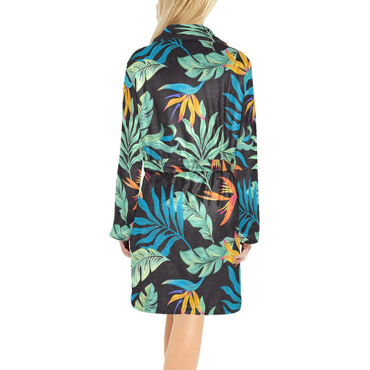 Tropical Palm Leaves Hawaiian Flower Women's Fleece Robe