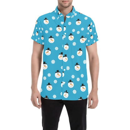Snowman Print Design LKS303 Men Short Sleeve Button Up Shirt