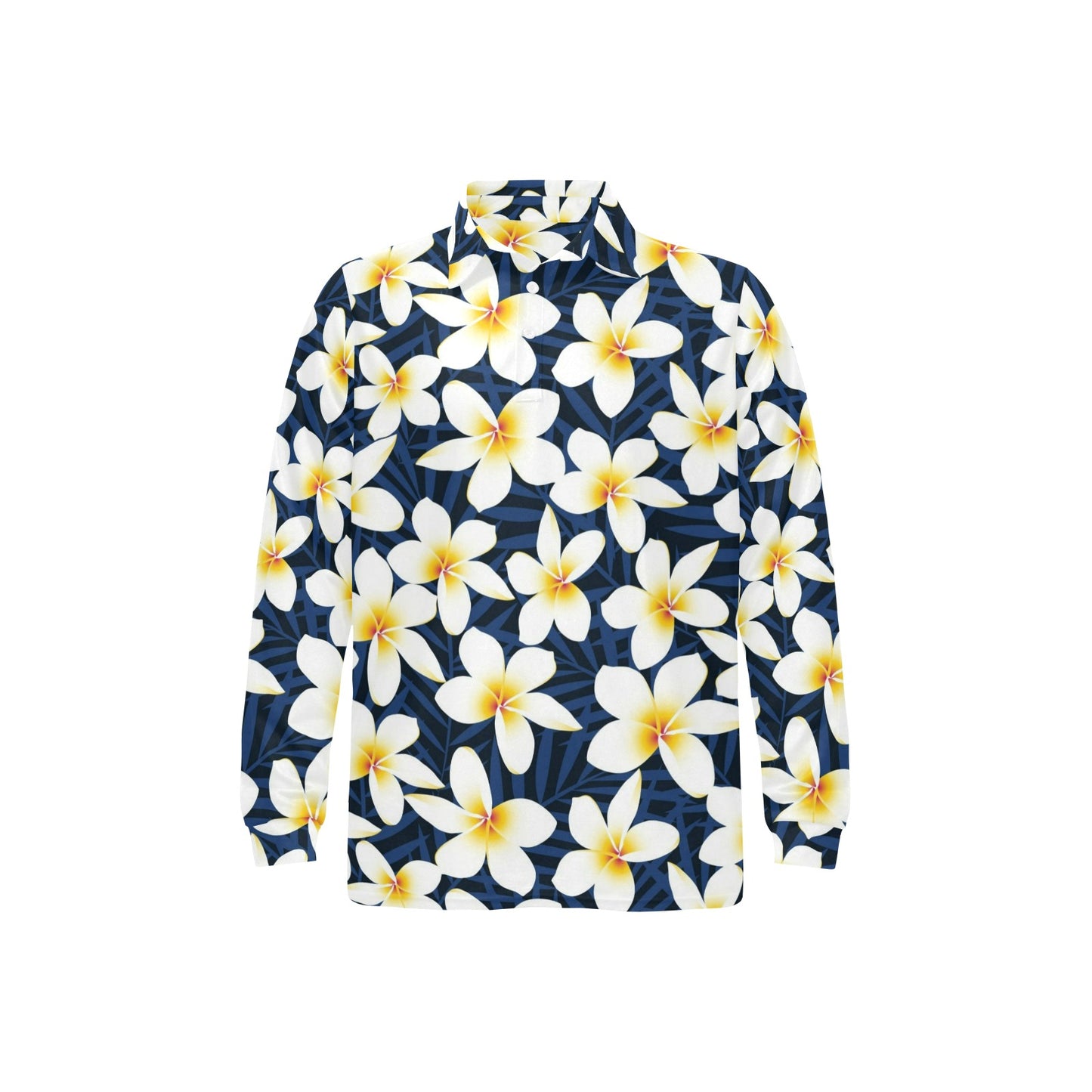 Plumeria Pattern Print Design PM026 Long Sleeve Polo Shirt For Men's