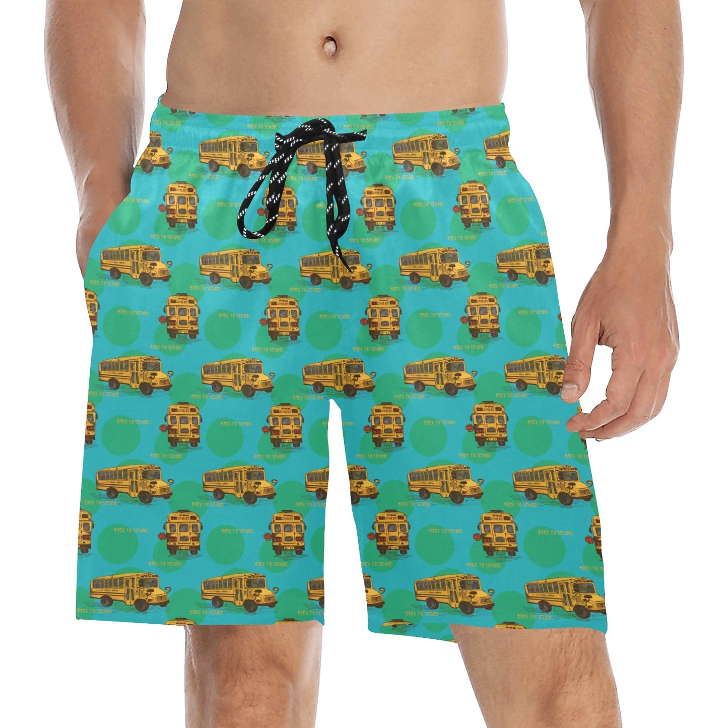 School Bus Print Design LKS308 Men's Swim Trunks Beach Shorts