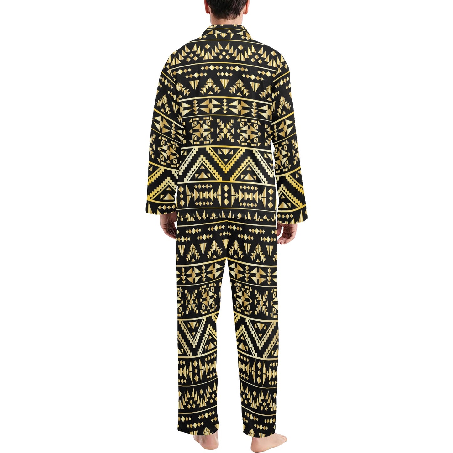 Gold Aztec Tribal Men's Long Pajama Set