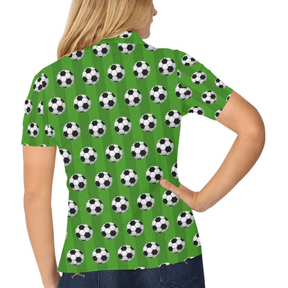 Soccer Ball Green Backgrpund Print Women's Polo Shirt