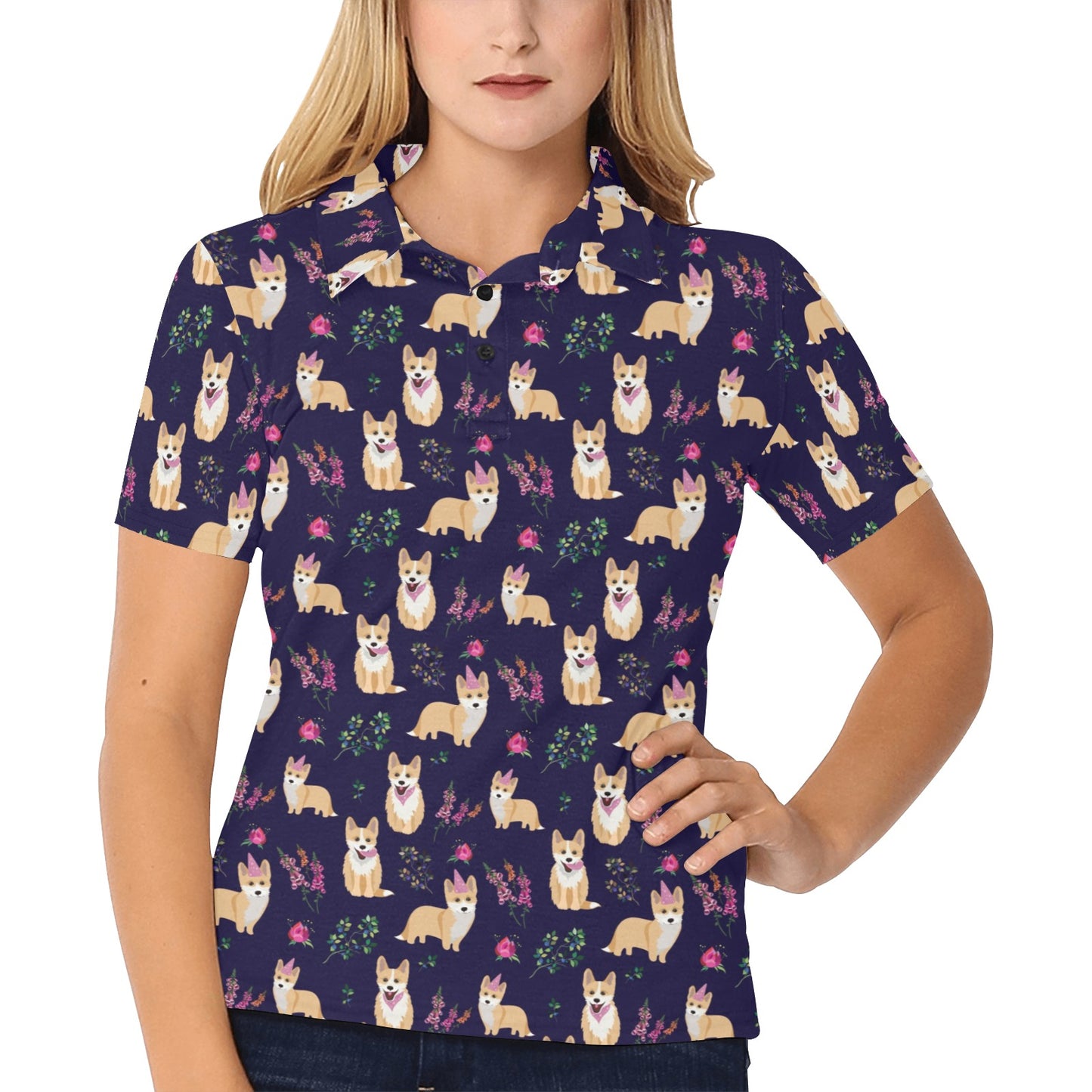 Pembroke Welsh Corgis Pattern Print Design A06 Women's Polo Shirt