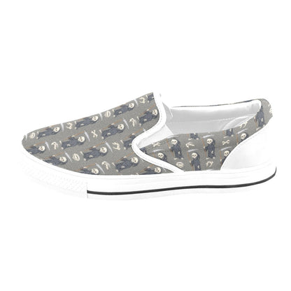 Skeleton Print Design LKS308 White Slip Ons Canvas Women's Shoes