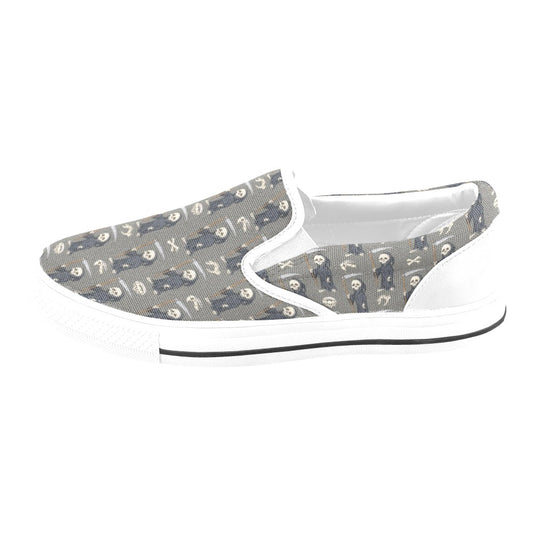 Skeleton Print Design LKS308 White Slip Ons Canvas Women's Shoes