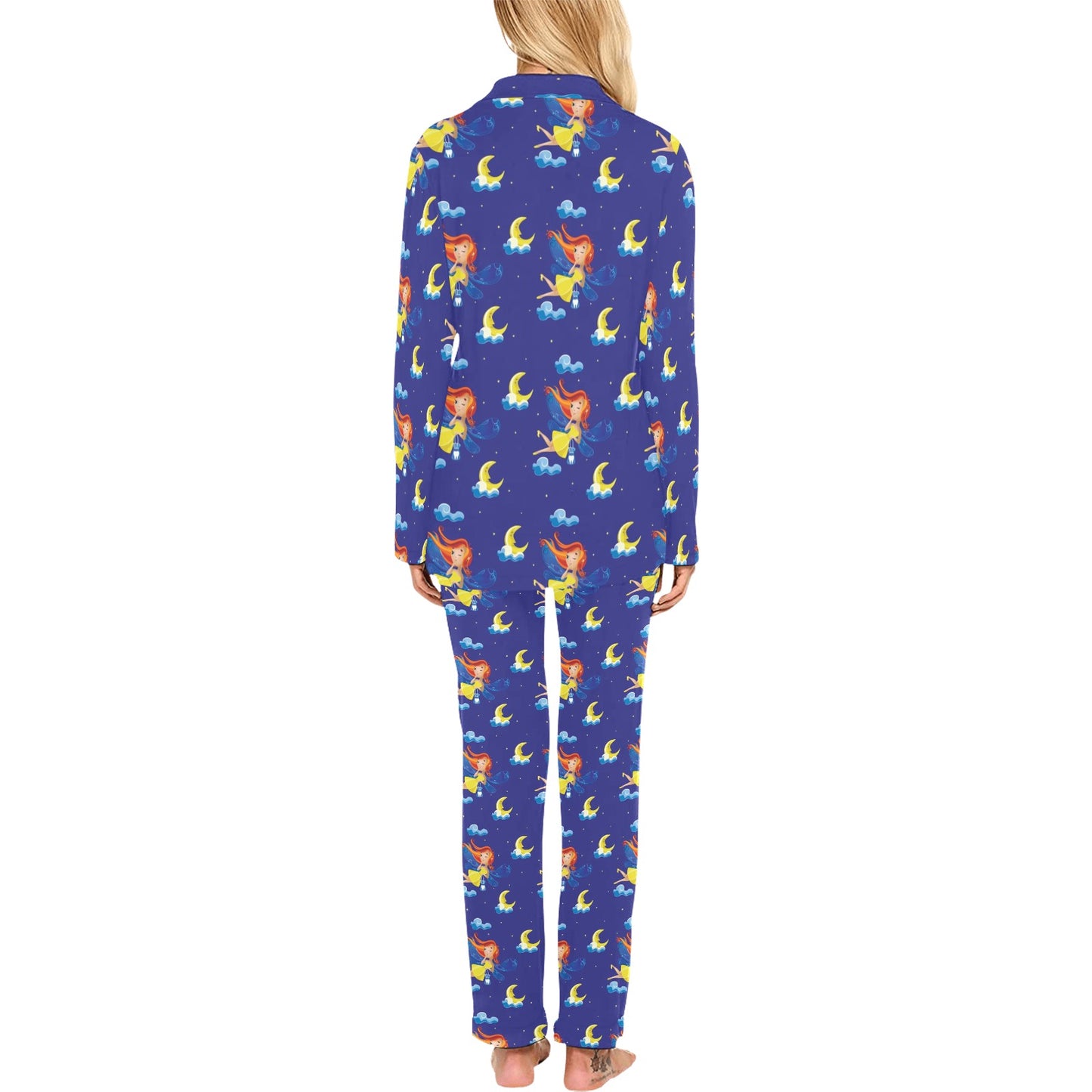 Fairy with Moon Print Pattern Women's Long Pajama Set