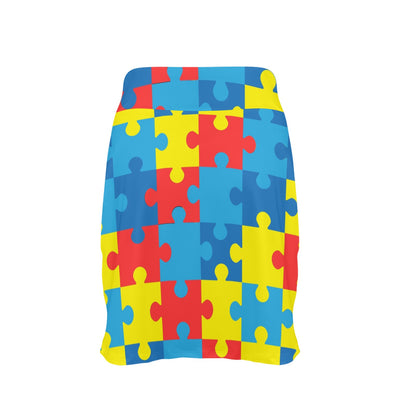Autism Awareness Puzzles Design Print 17" Golf & Pickleball Skort with Pockets