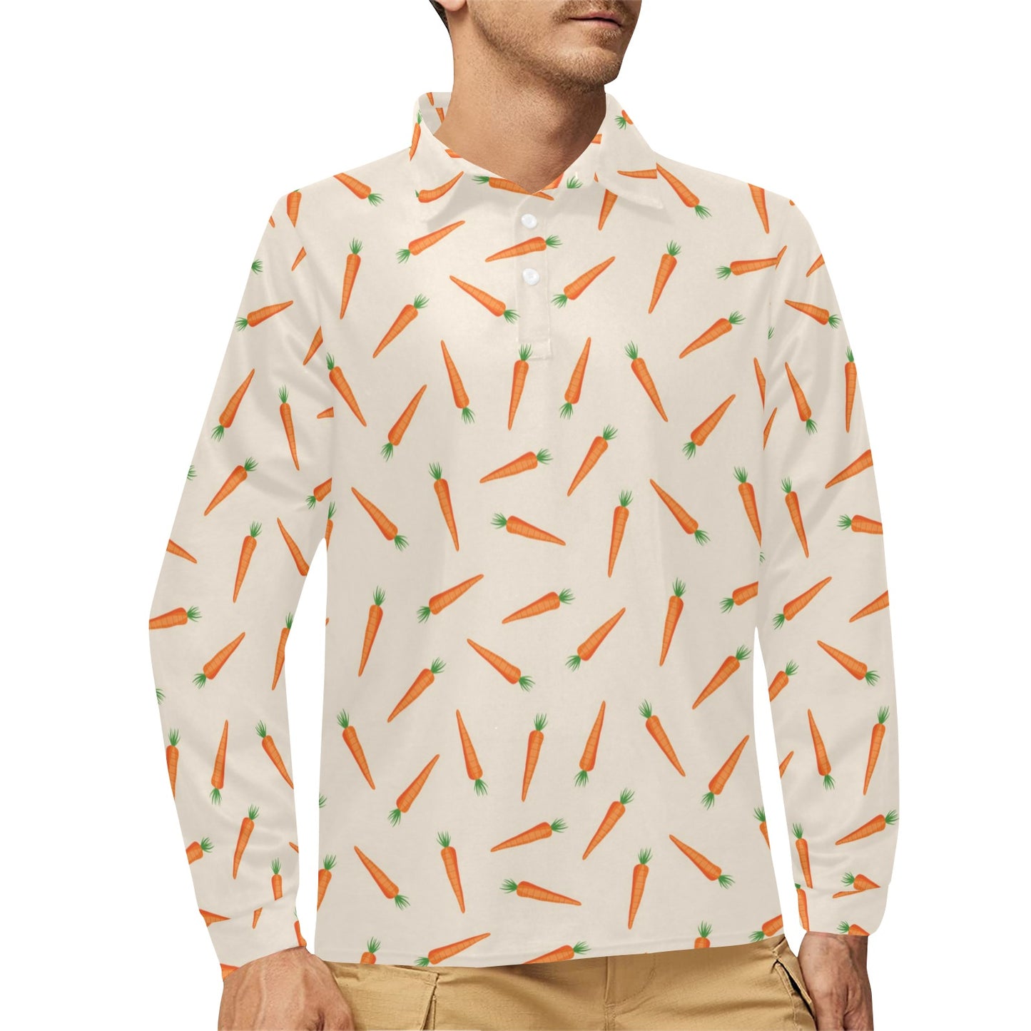 Carrot Pattern Print Design 07 Long Sleeve Polo Shirt For Men's