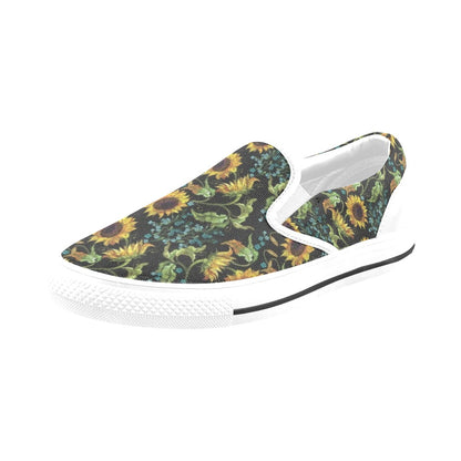 Sunflower Print Design LKS308 White Slip Ons Canvas Women's Shoes