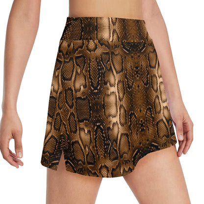 Snake Skin Brown Print 17" Golf & Pickleball Skort with Pockets