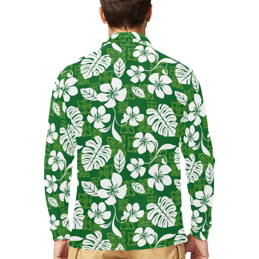 Hawaiian Themed Pattern Print Design H016 Long Sleeve Polo Shirt For Men's