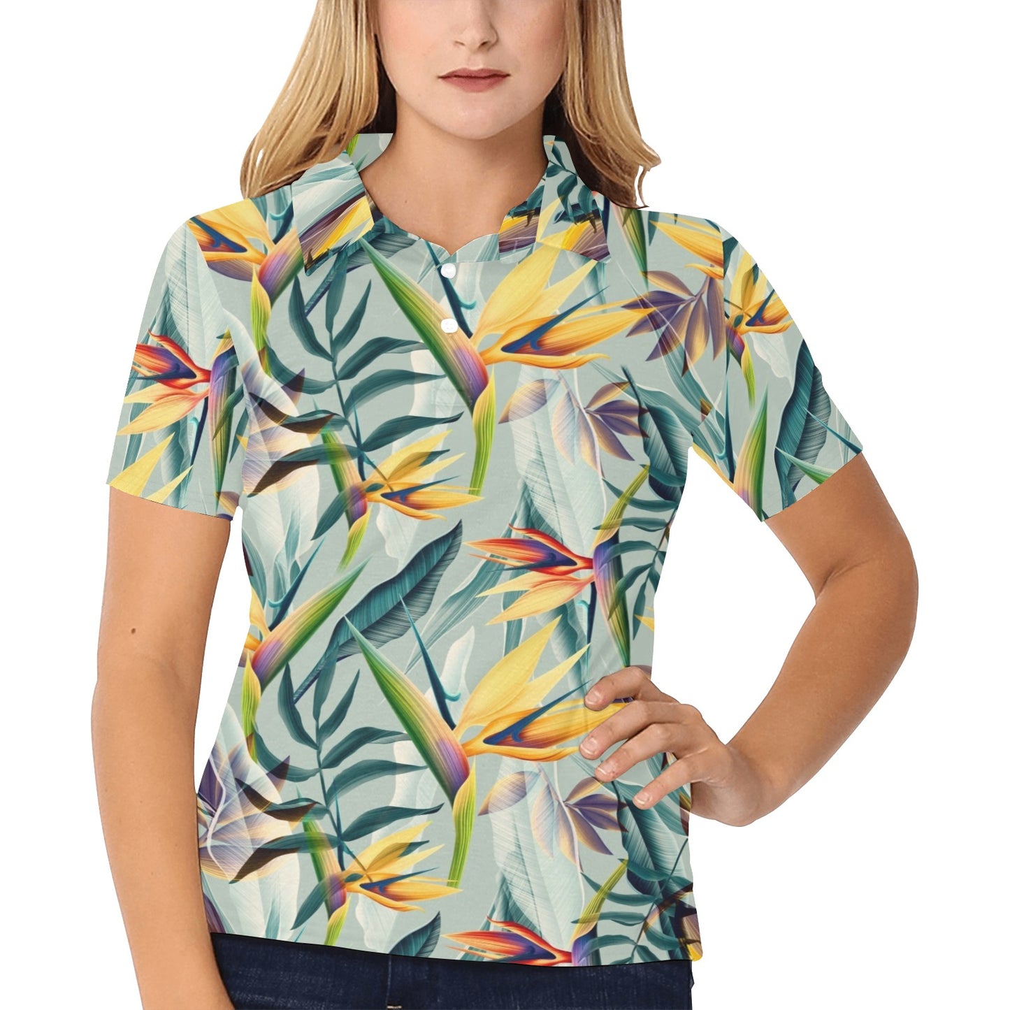 Tropical Flower Pattern Print Design TF022 Women's Polo Shirt
