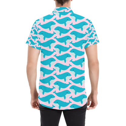 Whale Print Design LKS302 Men Short Sleeve Button Up Shirt