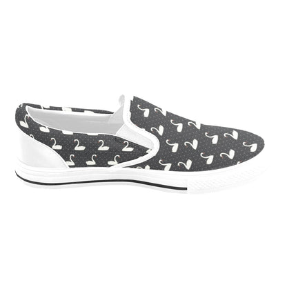 Swan Print Design LKS401 White Slip Ons Canvas Women's Shoes