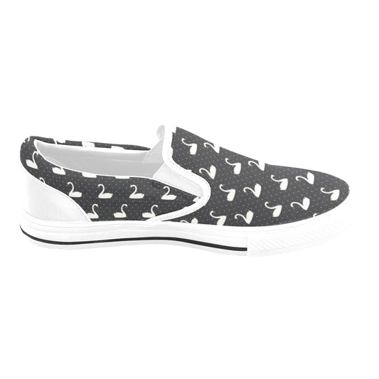 Swan Print Design LKS401 White Slip Ons Canvas Women's Shoes