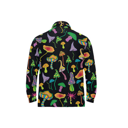 Psychedelic Mushroom Pattern Print Design A02 Long Sleeve Polo Shirt For Men's