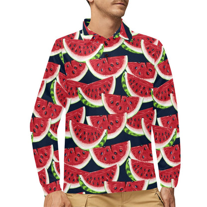 Watermelon Pattern Print Design WM011 Long Sleeve Polo Shirt For Men's