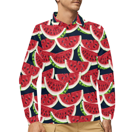 Watermelon Pattern Print Design WM011 Long Sleeve Polo Shirt For Men's