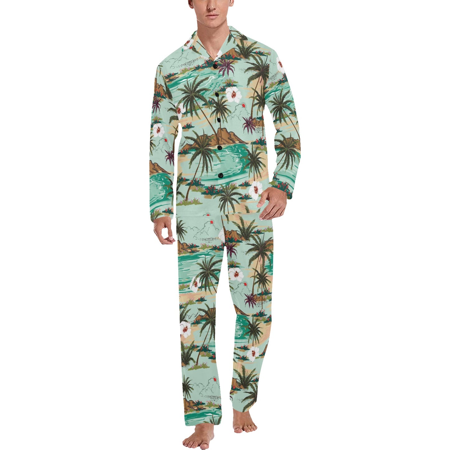 Pacific island Pattern Print Design A03 Men's Long Pajama Set