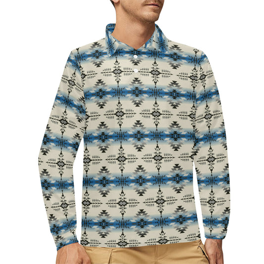 Southwest Pattern Print Design LKS304 Long Sleeve Polo Shirt For Men's