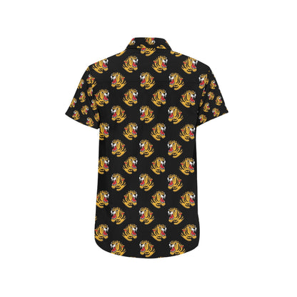 Tiger Head Print Design LKS306 Men Short Sleeve Button Up Shirt
