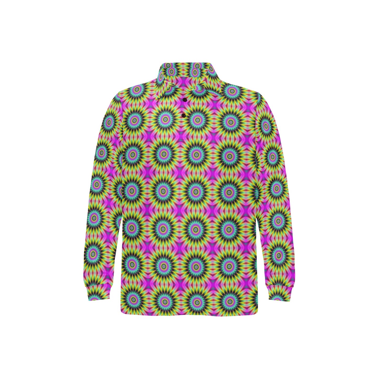 Optical illusion Flower Rainbow Style Long Sleeve Polo Shirt For Men's