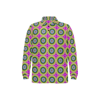 Optical illusion Flower Rainbow Style Long Sleeve Polo Shirt For Men's