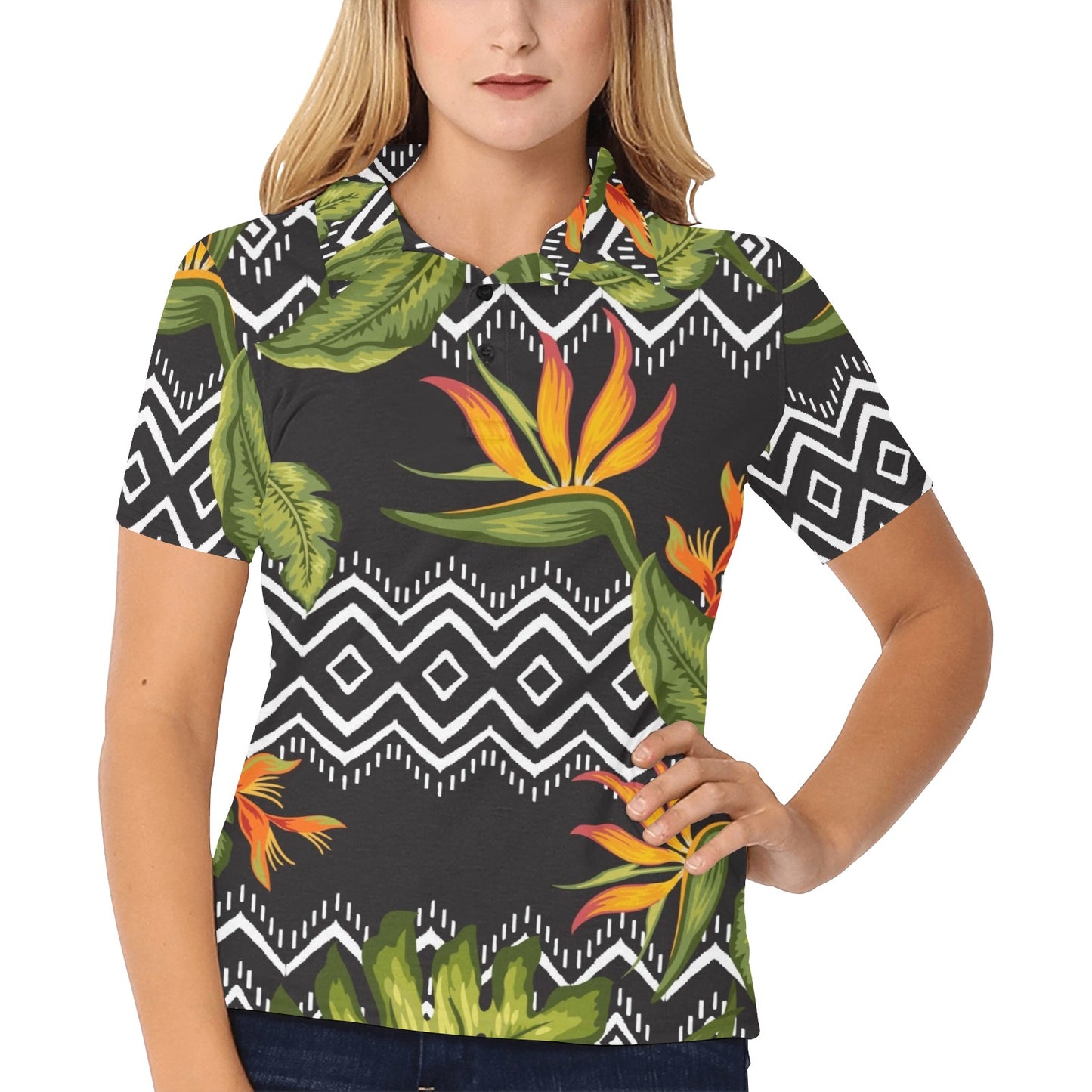 Bird Of Paradise Pattern Print Design BOP07 Women's Polo Shirt
