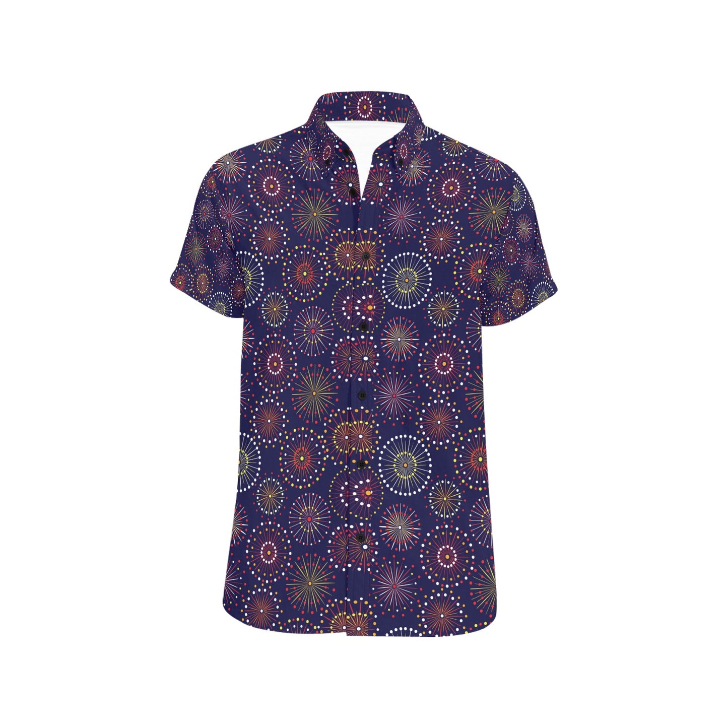 Firework Flower Style Print Design LKS302 Men Short Sleeve Button Up Shirt
