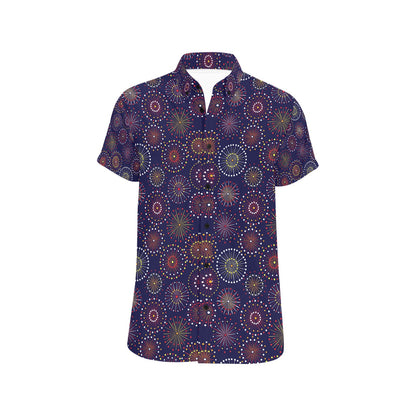 Firework Flower Style Print Design LKS302 Men Short Sleeve Button Up Shirt