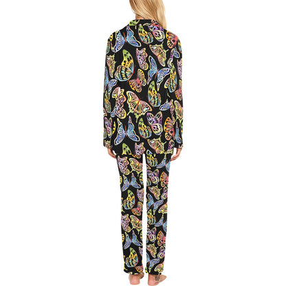 Butterfly Water Color Rainbow Women's Long Pajama Set