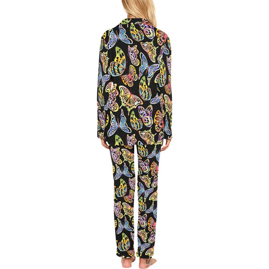 Butterfly Water Color Rainbow Women's Long Pajama Set