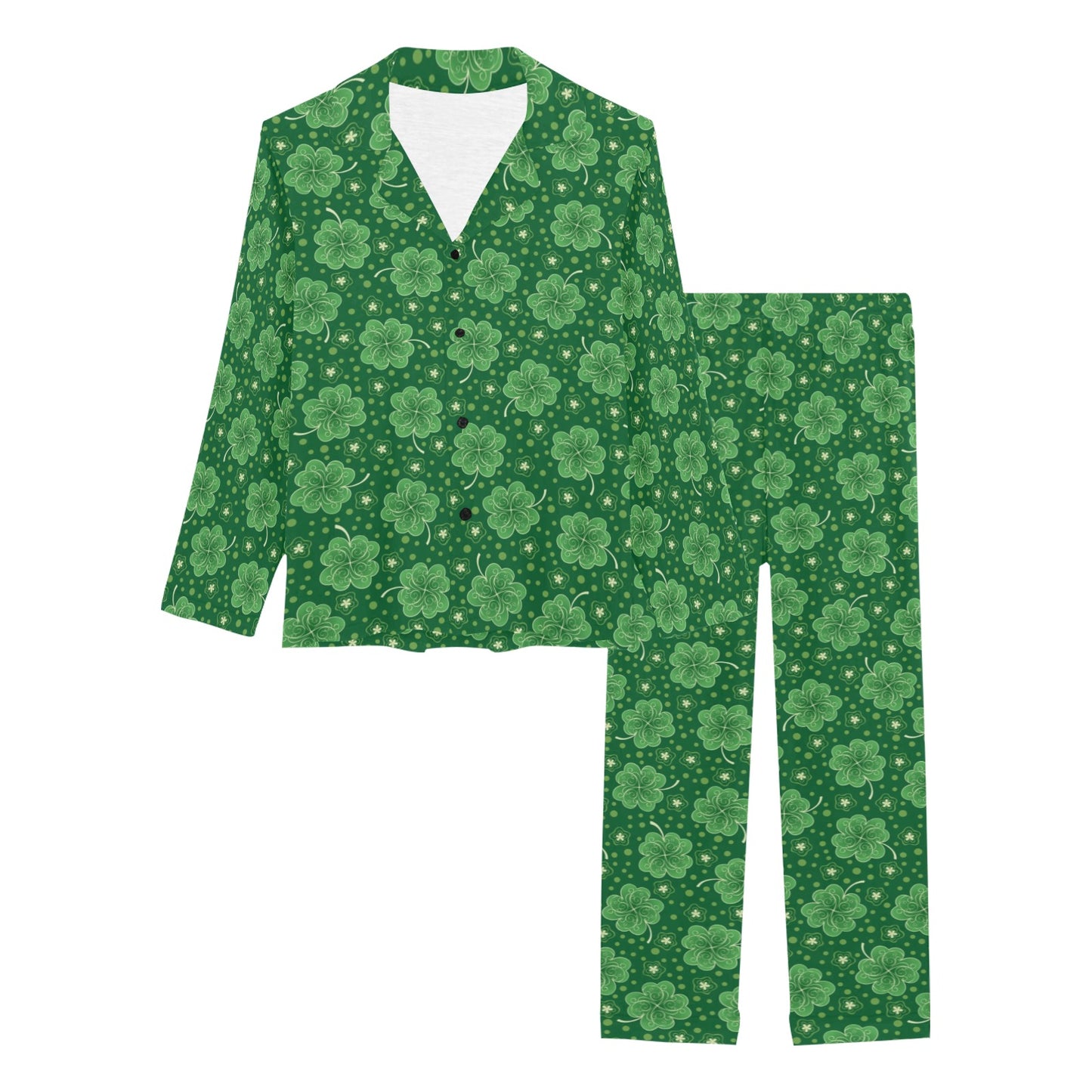 Shamrock Design Print Women's Long Pajama Set