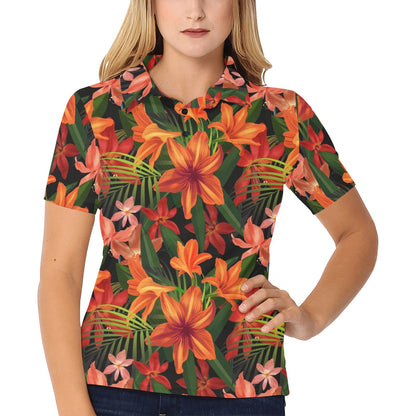 Amaryllis Pattern Print Design AL05 Women's Polo Shirt