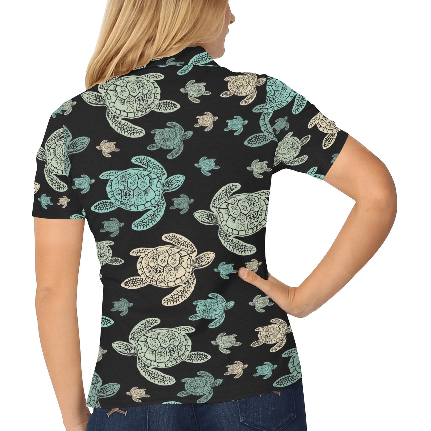 Sea Turtle Stamp Pattern Women's Polo Shirt
