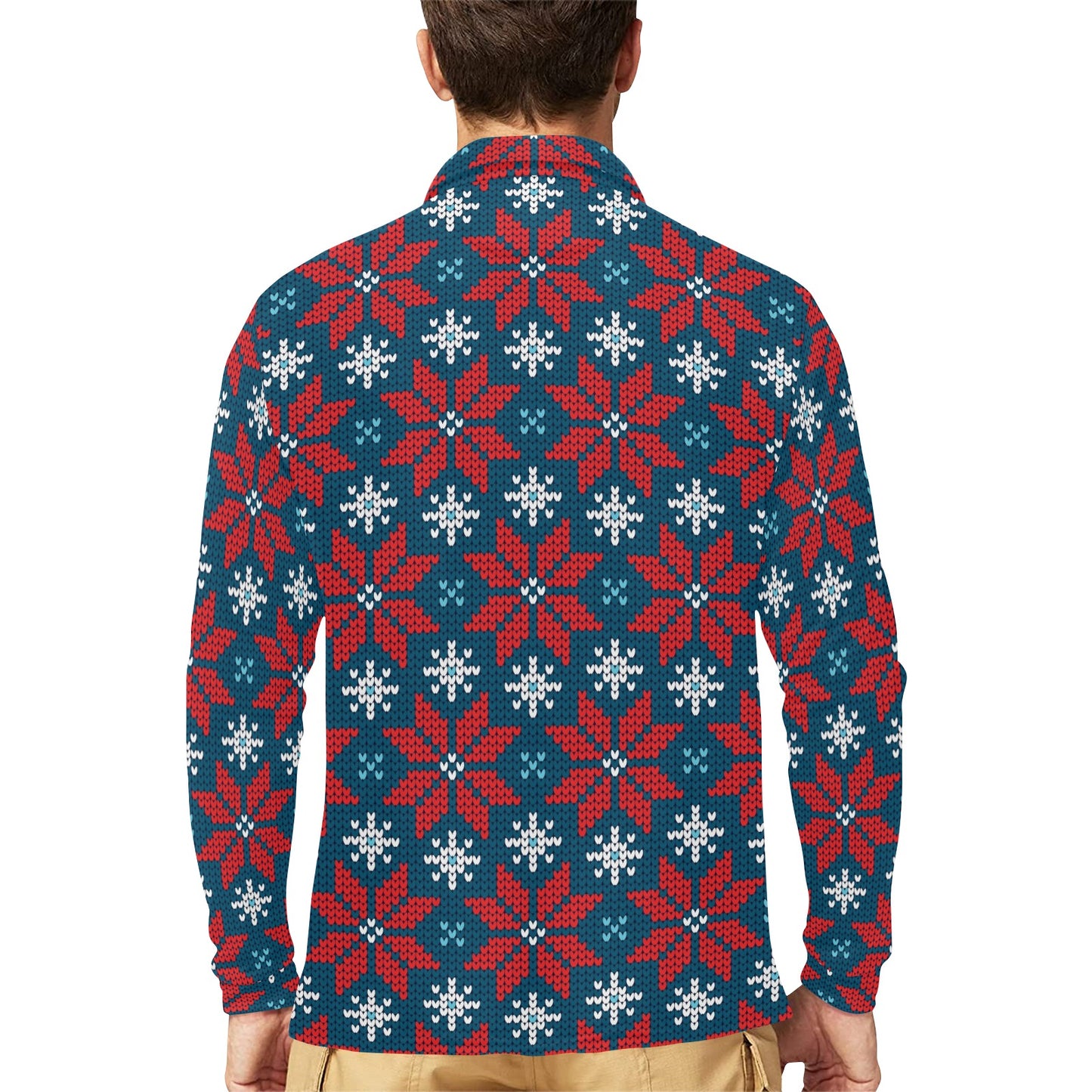 Poinsettia Pattern Print Design A02 Long Sleeve Polo Shirt For Men's