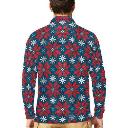 Poinsettia Pattern Print Design A02 Long Sleeve Polo Shirt For Men's