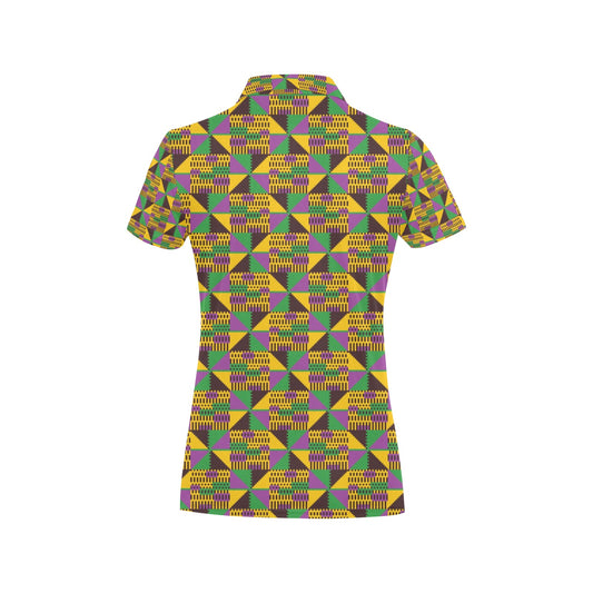 Kente Triangle Design African Print Women's Polo Shirt