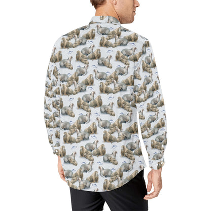 Walrus Print Design LKS401 Men's Long Sleeve Dress Shirt
