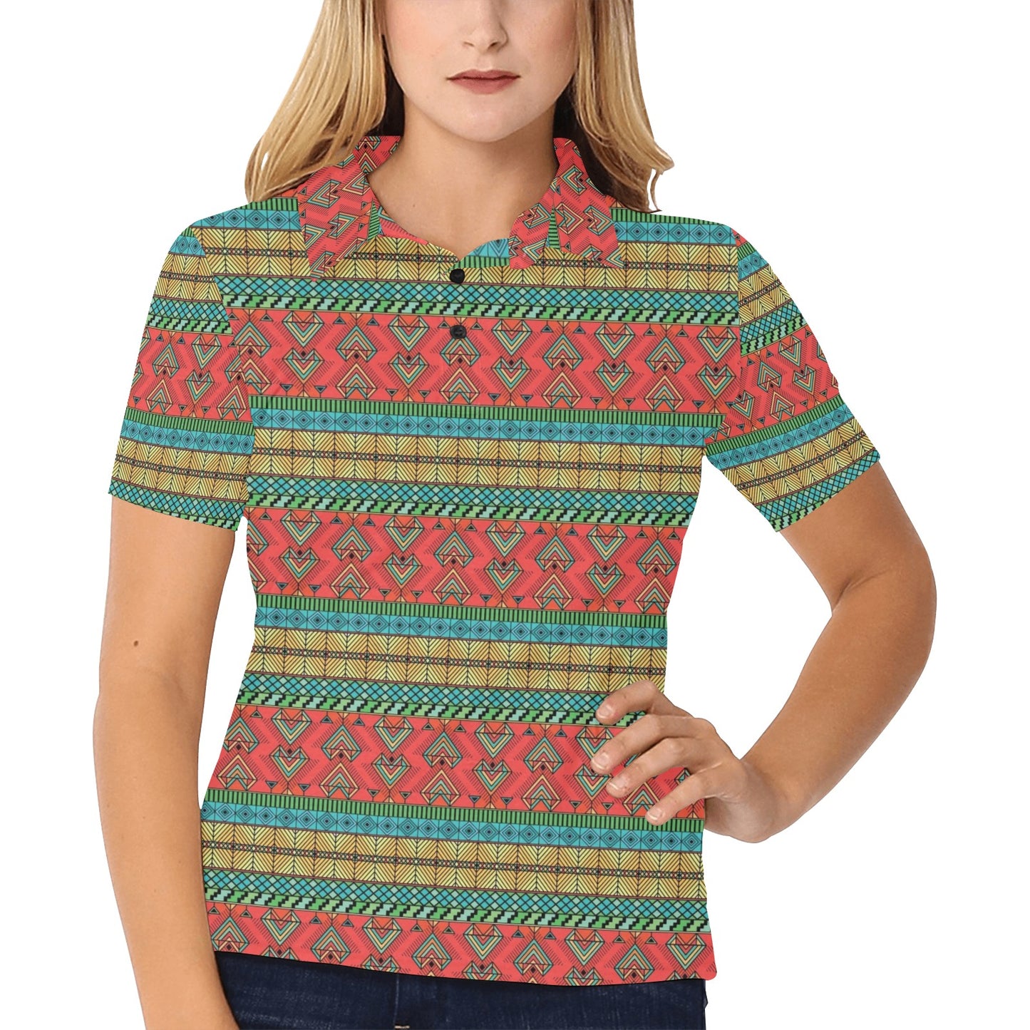 African Colorful Zigzag Print Pattern Women's Polo Shirt