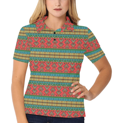 African Colorful Zigzag Print Pattern Women's Polo Shirt