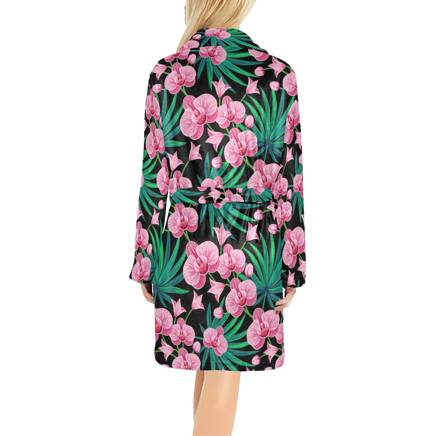 Orchid Pink Pattern Print Design OR06 Women's Fleece Robe