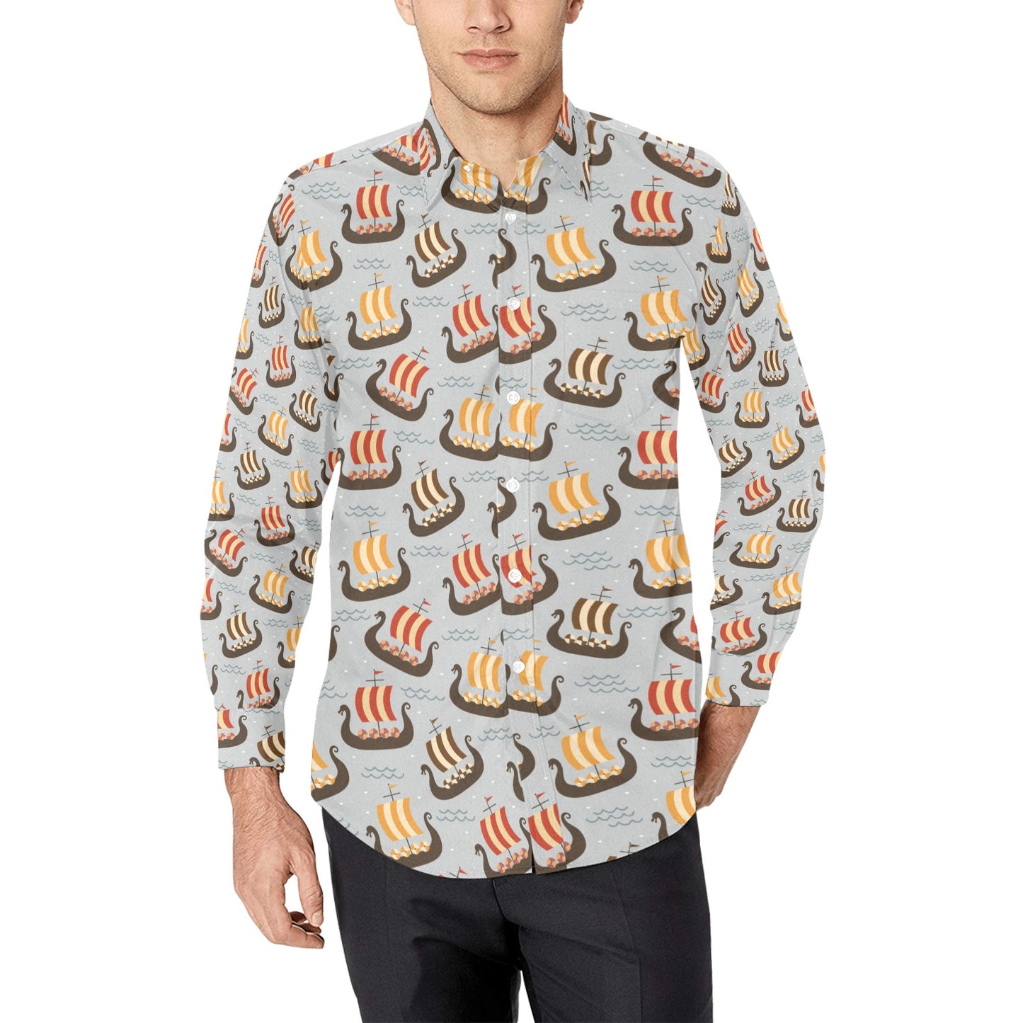 Vikings Print Design LKS308 Men's Long Sleeve Dress Shirt