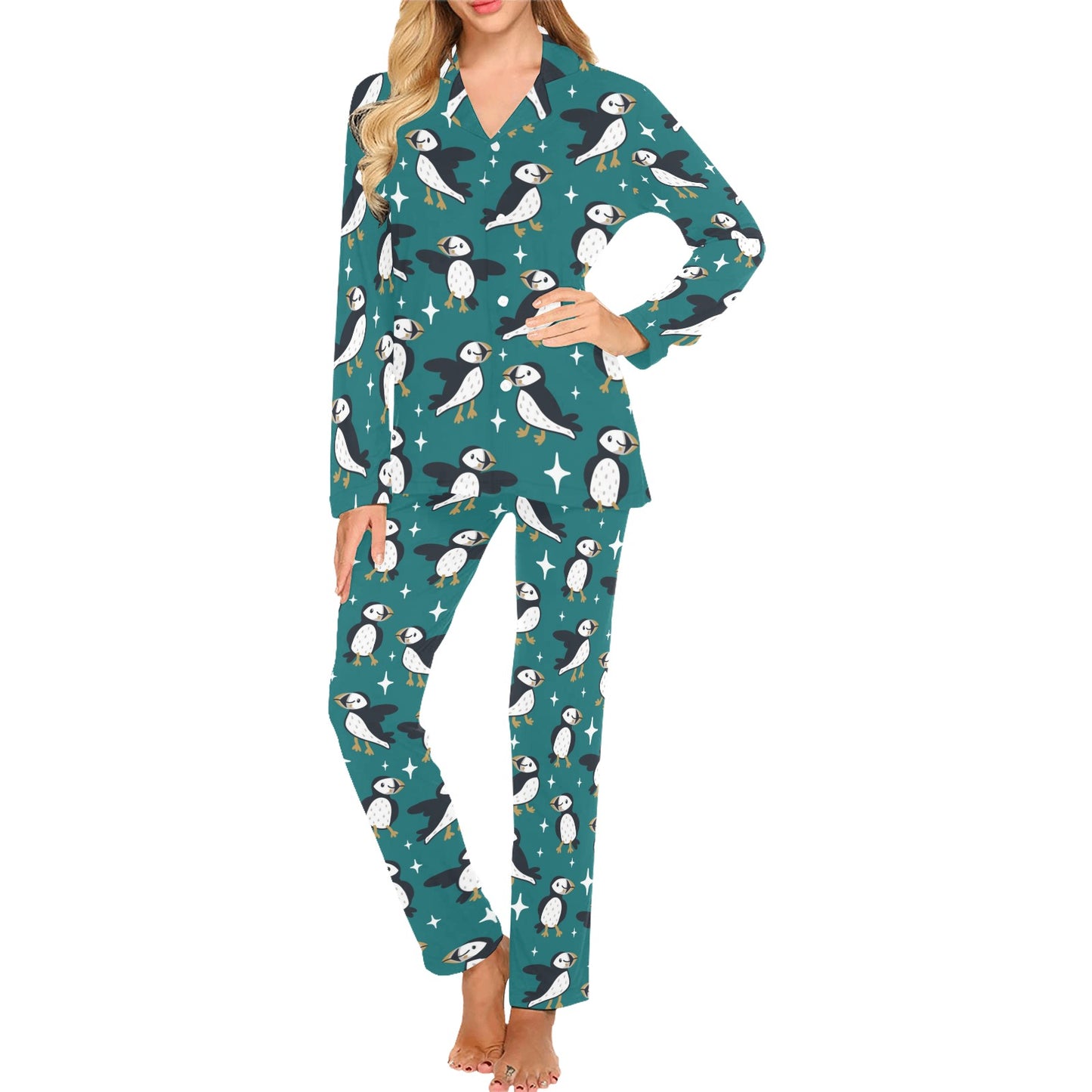 Puffin Pattern Print Design A05 Women's Long Pajama Set
