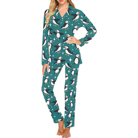 Puffin Pattern Print Design A05 Women's Long Pajama Set
